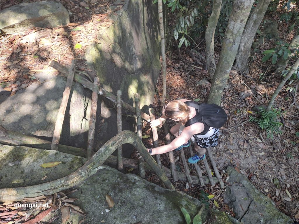 a person climbing up a staircase